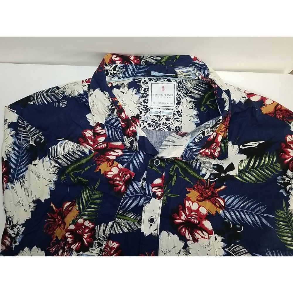 Denim & Flower Ricky Singh Mens Hawaiian Floral Button Up Shirt 4XL Multicolor